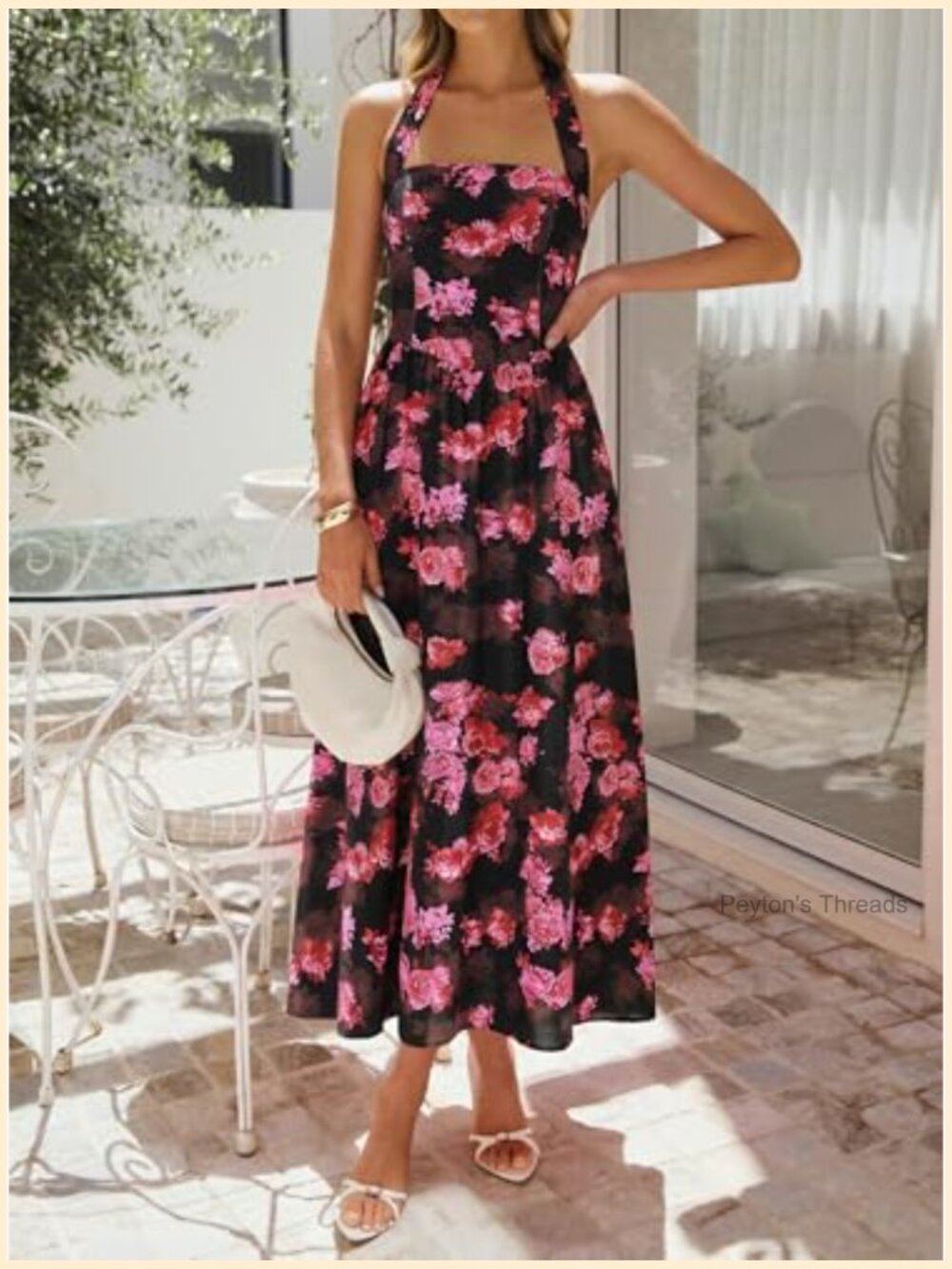 Floral Halter Midi Dress Sleeveless Flowy Casual Beach Long - Picture 4 of 7